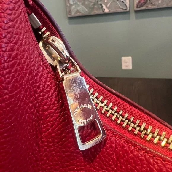 Coach Pebbled Leather Red Hobo Bag - Picture 7 of 14